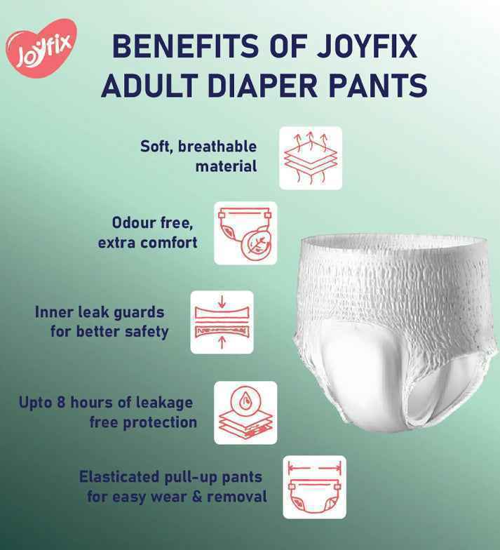 JOYFIX Adult Pant Diapers | Unisex Adult Diapers - XL - Pack of 6 (60 Pieces)