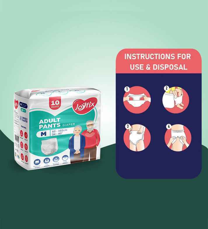 JOYFIX Adult Pant Diapers | Unisex Adult Diapers - M - Pack of 6 (60 Pieces)
