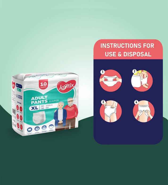 JOYFIX Adult Pant Diapers | Unisex Adult Diapers - XL - Pack of 6 (60 Pieces)