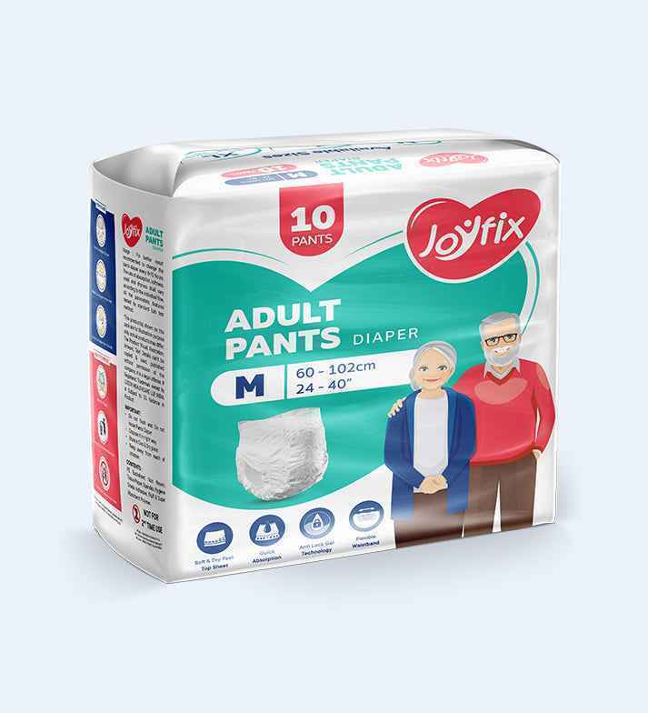 JOYFIX Adult Pant Diapers | Unisex Adult Diapers - M - Pack of 6 (60 Pieces)