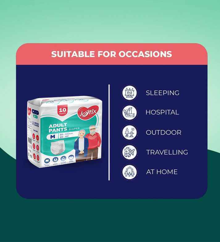 JOYFIX Adult Pant Diapers | Unisex Adult Diapers - M - Pack of 6 (60 Pieces)