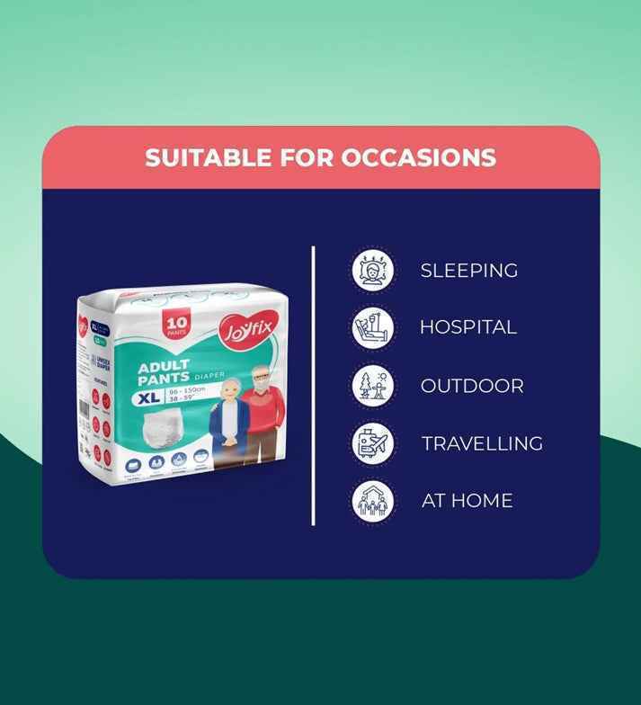 JOYFIX Adult Pant Diapers | Unisex Adult Diapers - XL - Pack of 6 (60 Pieces)