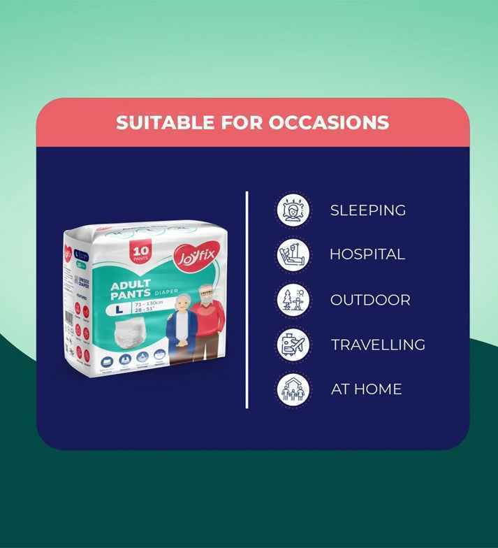 JOYFIX Adult Pant Diapers | Unisex Adult Diapers - L - Pack of 6 (60 Pieces)