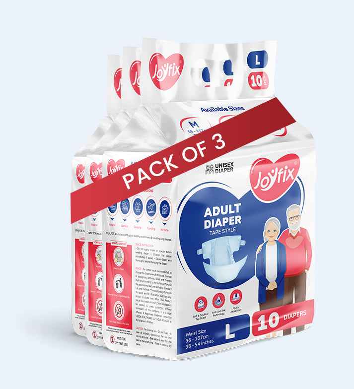 JOYFIX Adult Tape Diapers | Unisex Adult Diapers - L  Pack of 3 (30 Pieces)
