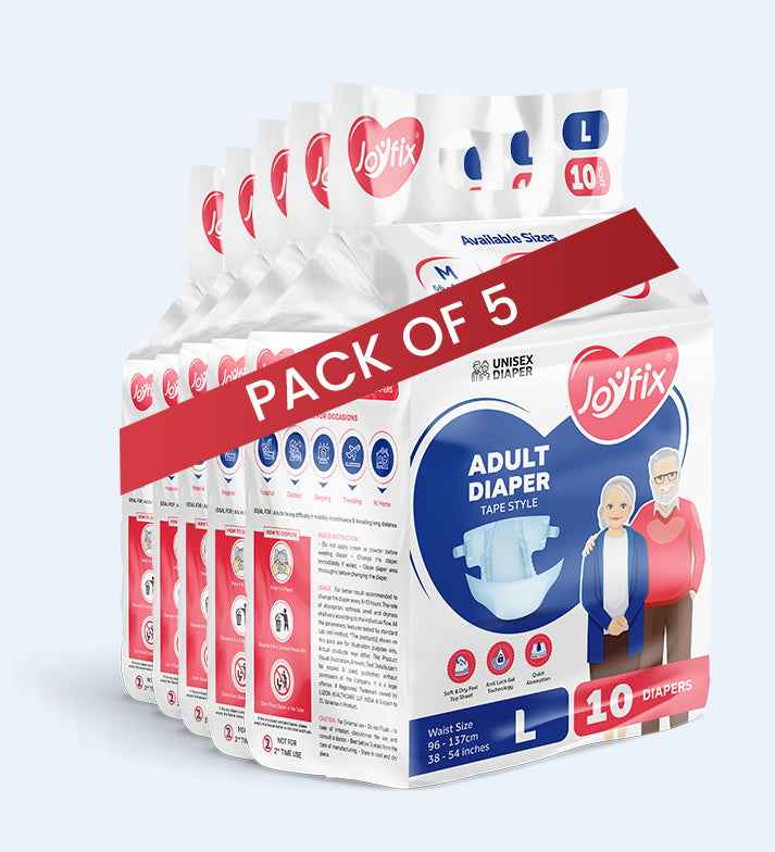 JOYFIX Adult Tape Diapers | Unisex Adult Diapers - L  Pack of 5 (50 Pieces)