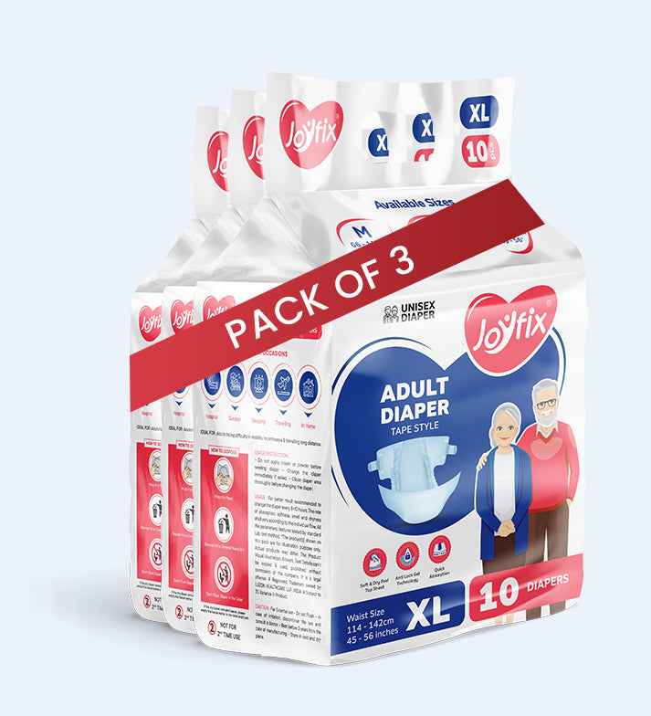 JOYFIX Adult Tape Diapers | Unisex Adult Diapers - XL - Pack of 3 (30 Pieces)