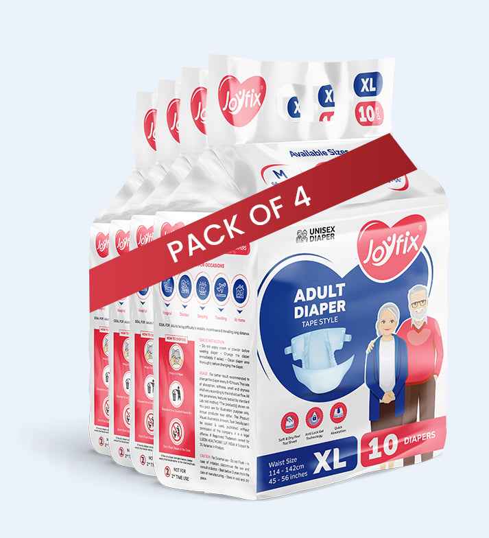 JOYFIX Adult Tape Diapers | Unisex Adult Diapers - XL - Pack of 4 (40 Pieces)