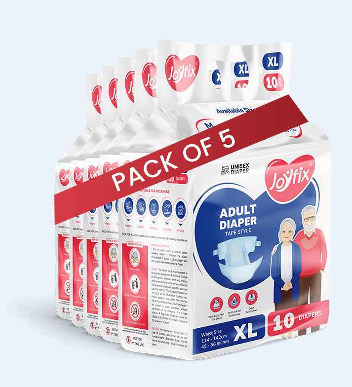JOYFIX Adult Tape Diapers | Unisex Adult Diapers - XL - Pack of 5 (50 Pieces)