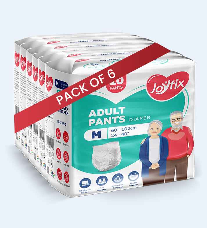 JOYFIX Adult Pant Diapers | Unisex Adult Diapers - M - Pack of 6 (60 Pieces)