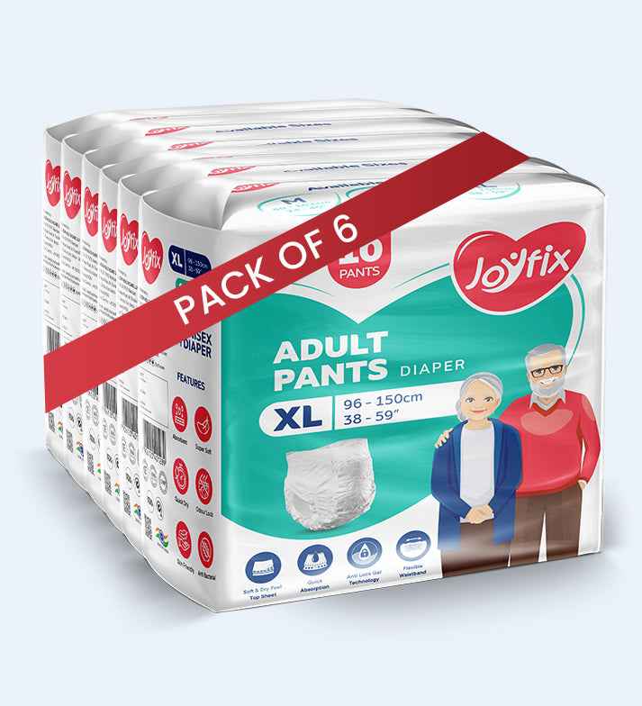 JOYFIX Adult Pant Diapers | Unisex Adult Diapers - XL - Pack of 6 (60 Pieces)